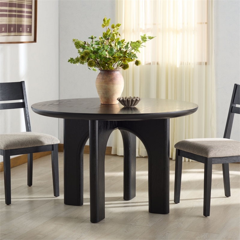 Safavieh Olivetta Round Wood Dining Table in Black