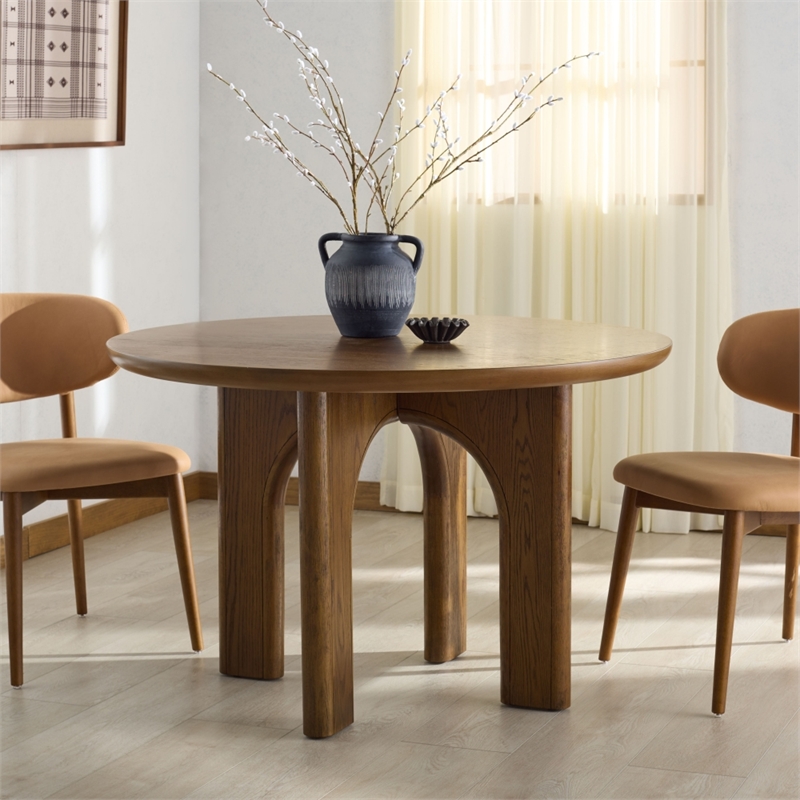Safavieh Olivetta Round Wood Dining Table in Medium Oak