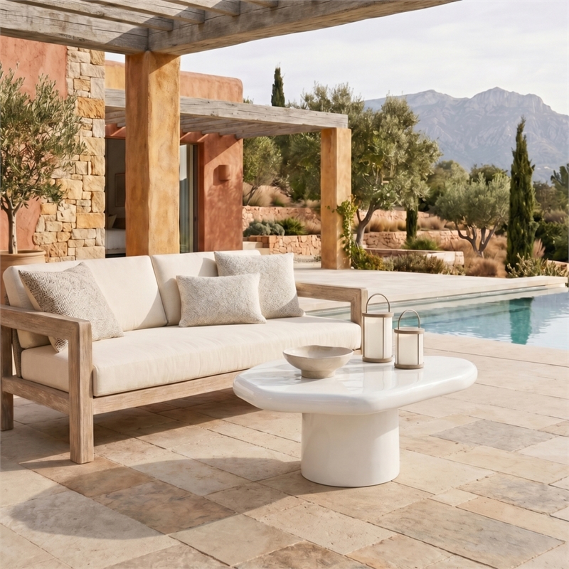 Safavieh Rhianna Concrete Coffee and Iron Table in White