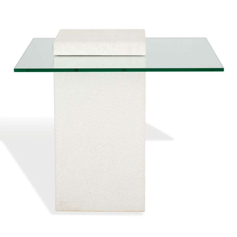 Safavieh Sophibeth Concrete and Glass Accent Table Ivory / Clear