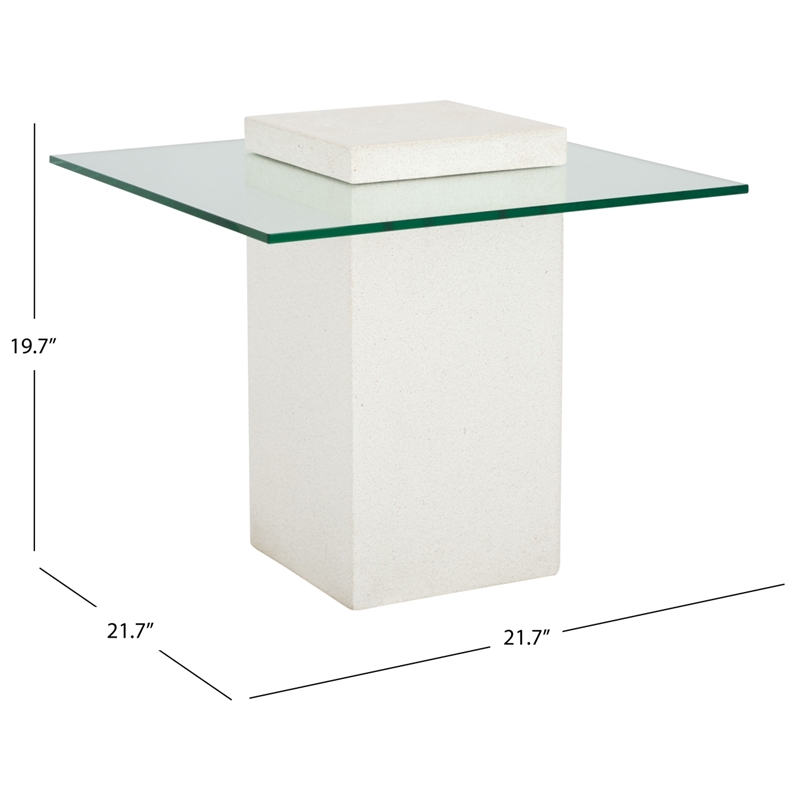 Safavieh Sophibeth Concrete and Glass Accent Table Ivory / Clear