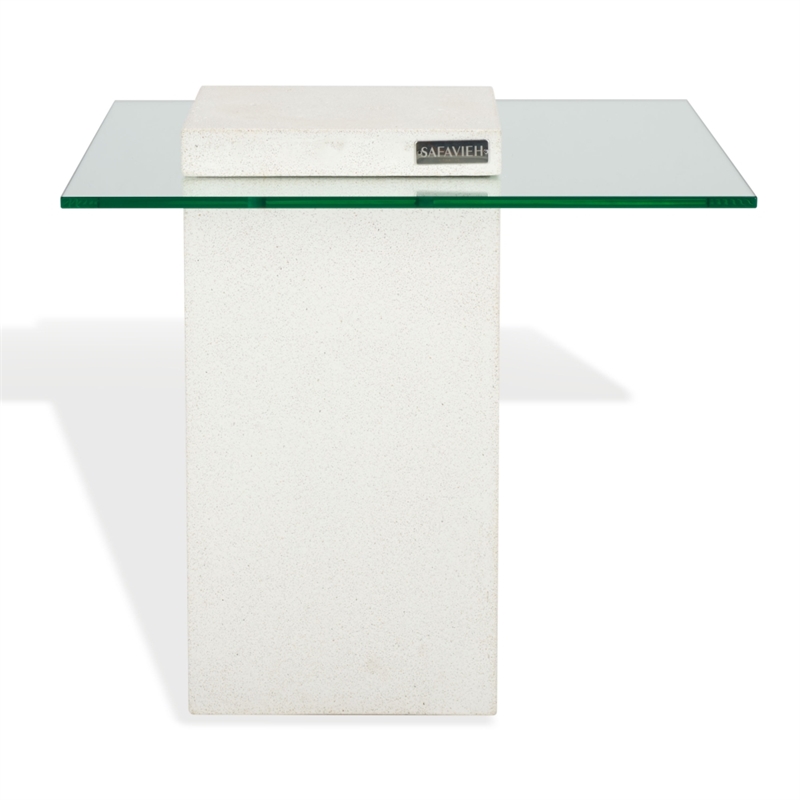Safavieh Sophibeth Concrete and Glass Accent Table Ivory / Clear