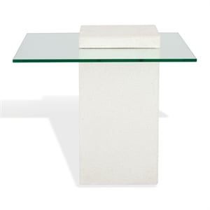Safavieh Sophibeth Concrete and Glass Accent Table Ivory / Clear