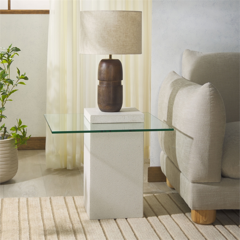 Safavieh Sophibeth Concrete and Glass Accent Table Ivory / Clear