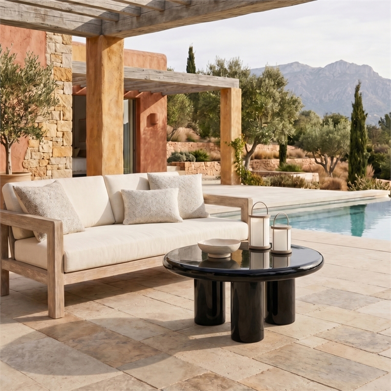 Safavieh Lollita Round Concrete Coffee Table in Black