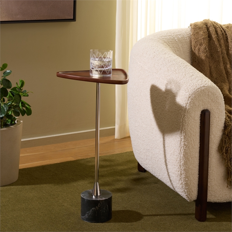 Safavieh Kristel Wood and Marble Accent Table in Brown/Silver/Black