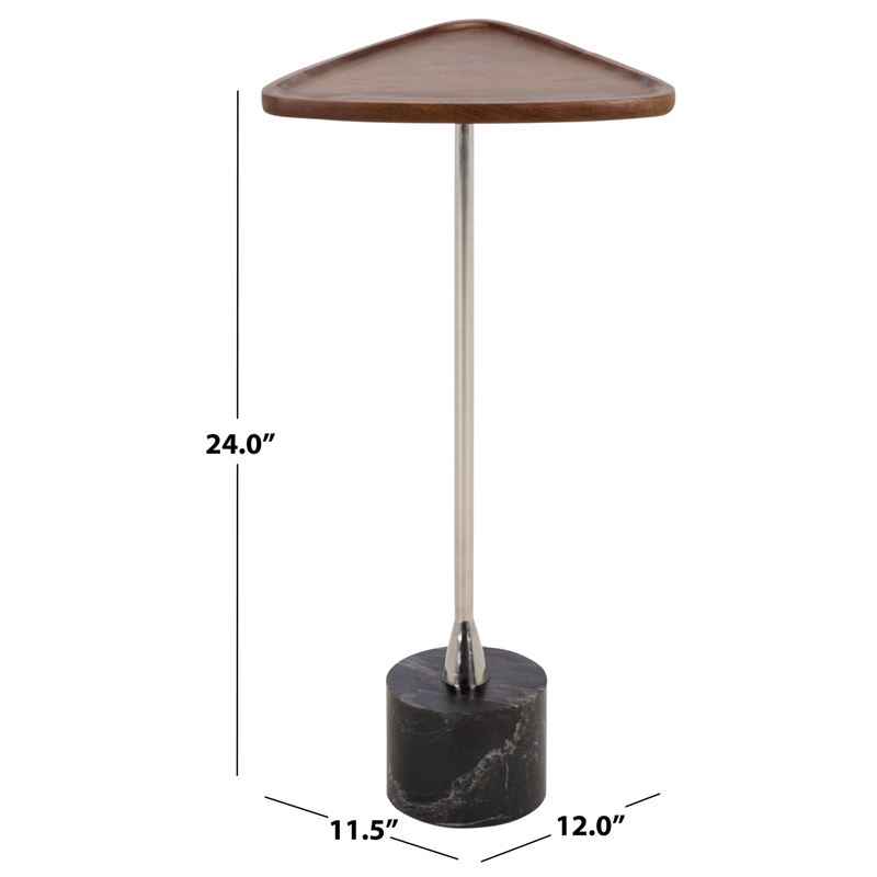 Safavieh Kristel Wood and Marble Accent Table in Brown/Silver/Black
