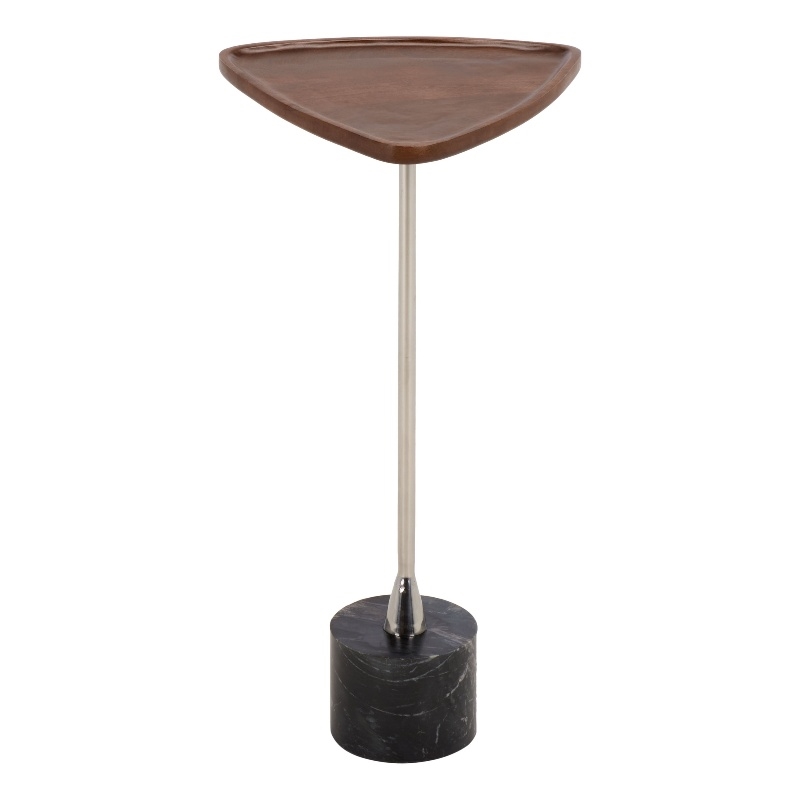 Safavieh Kristel Wood and Marble Accent Table in Brown/Silver/Black