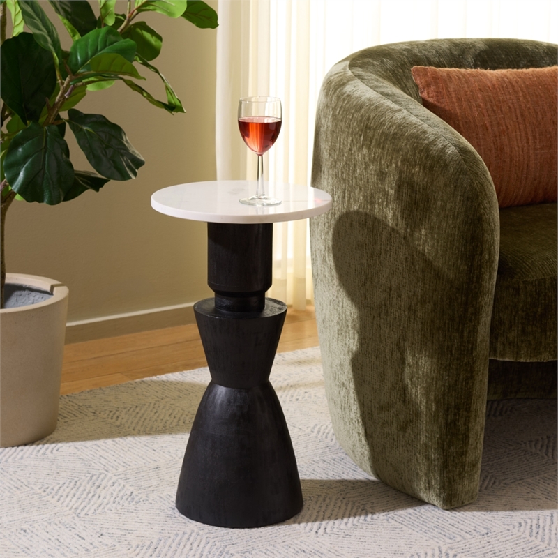 Safavieh Kyla Wood and Marble Accent Table in Black / White