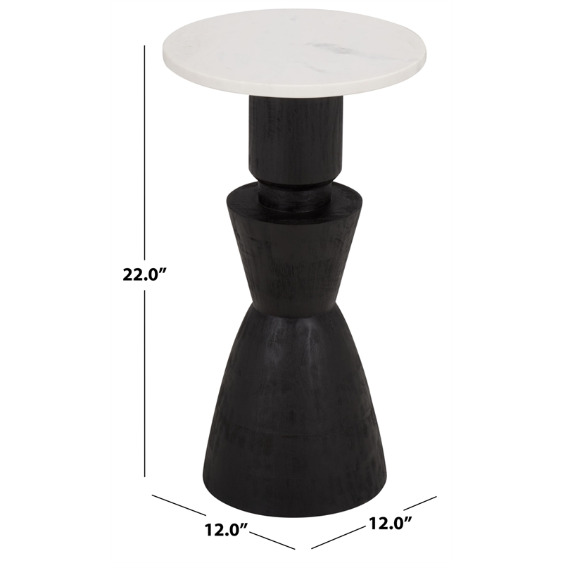 Safavieh Kyla Wood and Marble Accent Table in Black / White