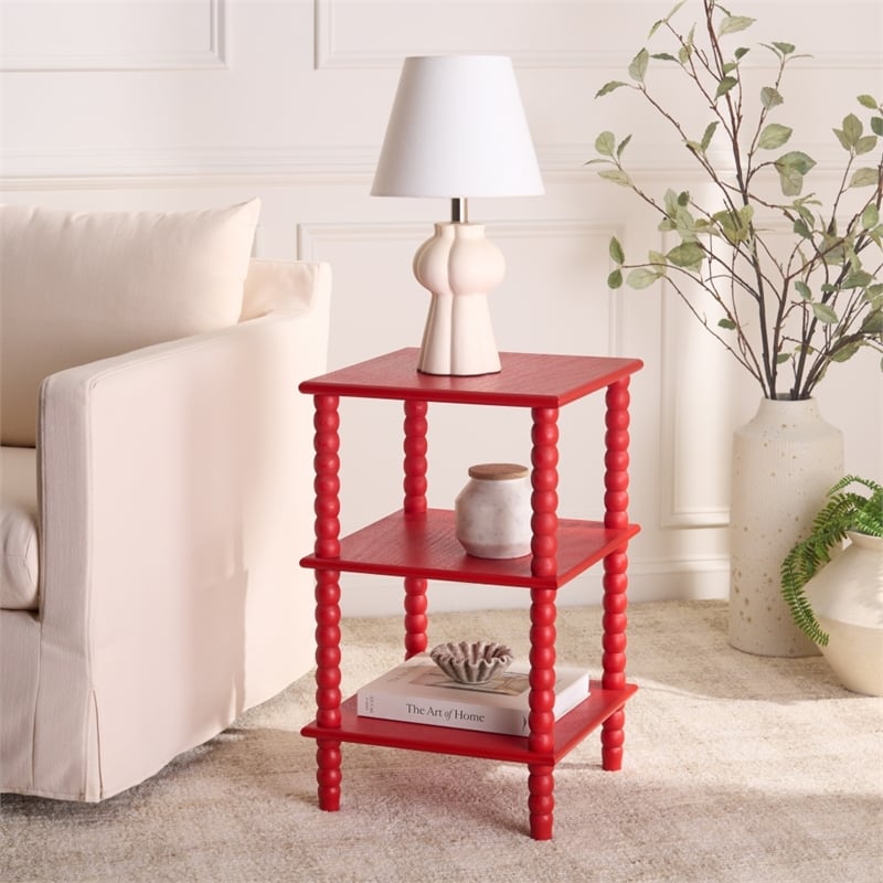 Safavieh Dilyn 3 Shelf Wood Accent Table in Red