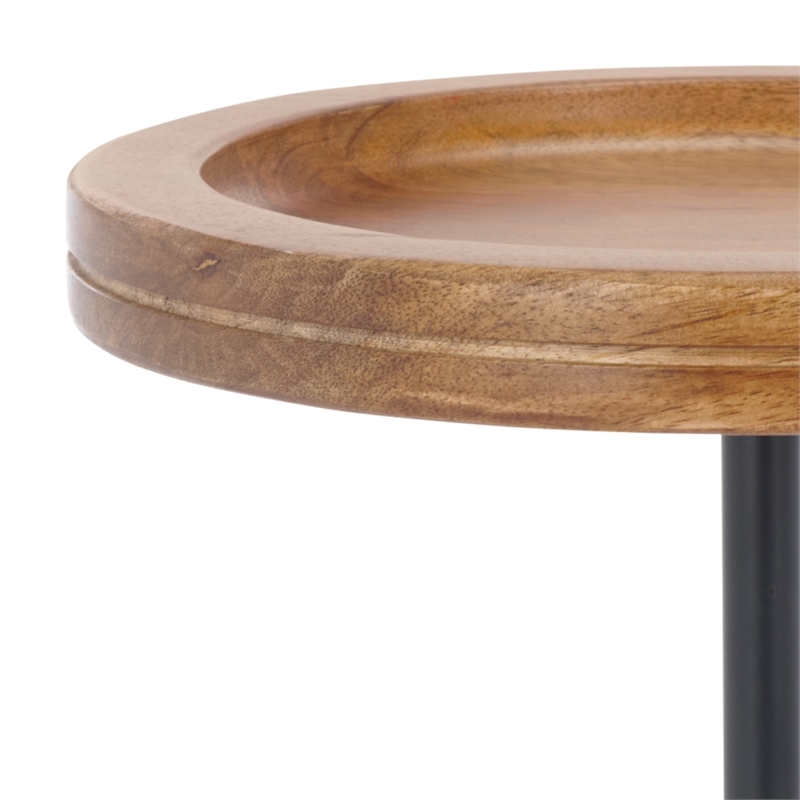 Safavieh Elisabeth Round Wood and Marble Side Table in Brown / Black