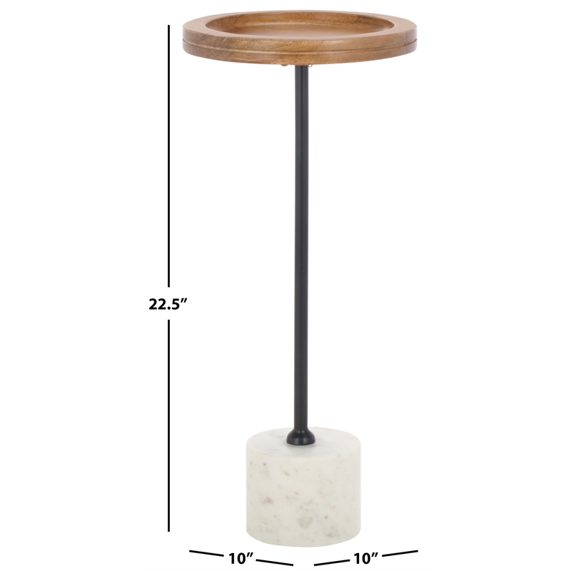 Safavieh Elisabeth Round Wood and Marble Side Table in Brown / Black