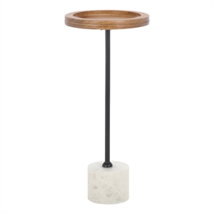 Safavieh Elisabeth Round Wood and Marble Side Table in Brown / Black