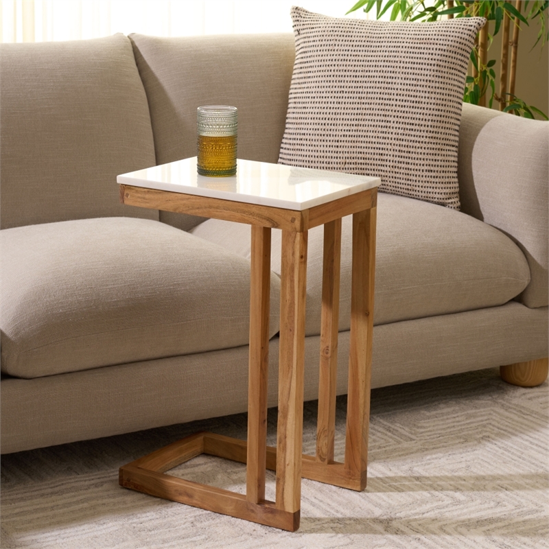 Safavieh Zinaida Marble and Wood Accent Table in White / Natural