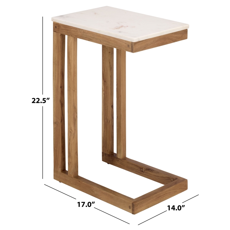 Safavieh Zinaida Marble and Wood Accent Table in White / Natural