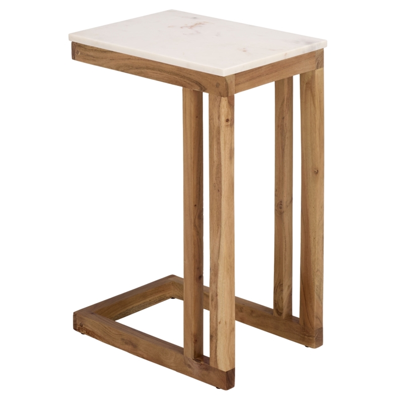 Safavieh Zinaida Marble and Wood Accent Table in White / Natural