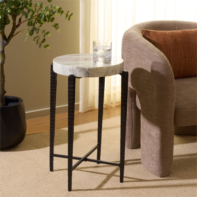Safavieh Yaroslava Marble and Iron Accent Table in Gray / Black