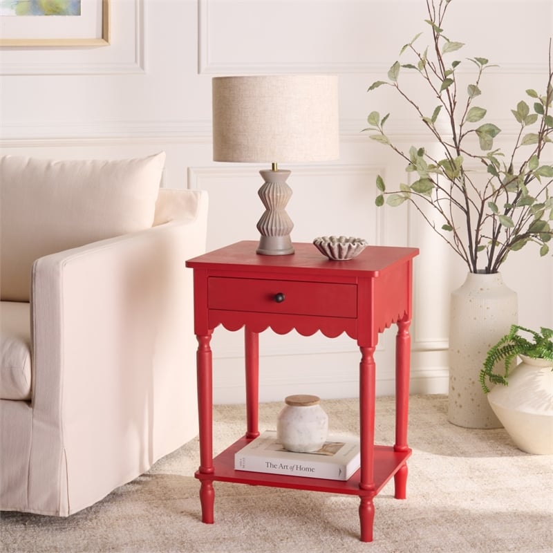 Safavieh Haven 1 Wood Top Drawer Accent Table in Red