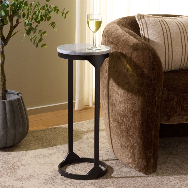 Safavieh Daedalus Round Iron and Marble Drink Accent Table in Gray /Black