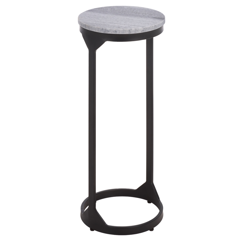 Safavieh Daedalus Round Iron and Marble Drink Accent Table in Gray /Black