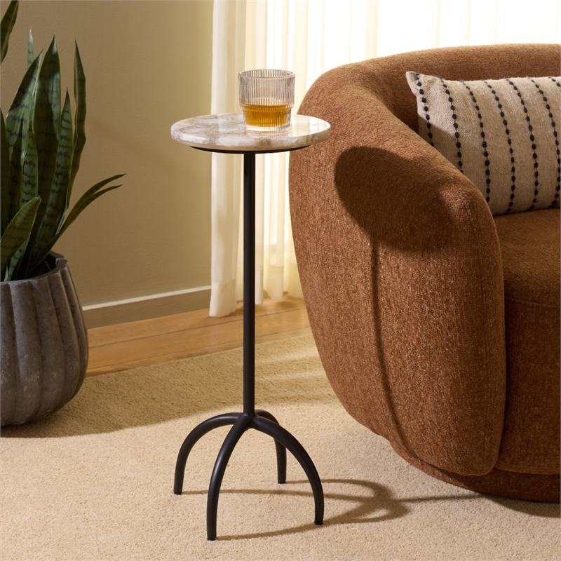 Safavieh Dagnall Round Iron Drink Accent Table in White / Black