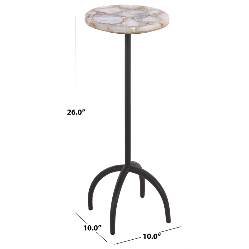 Safavieh Dagnall Round Iron Drink Accent Table in White / Black