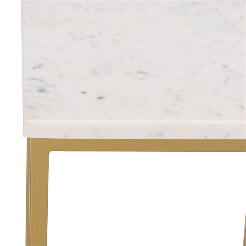 Safavieh Danessa Square Iron and Marble Drink Accent Table in White / Gold