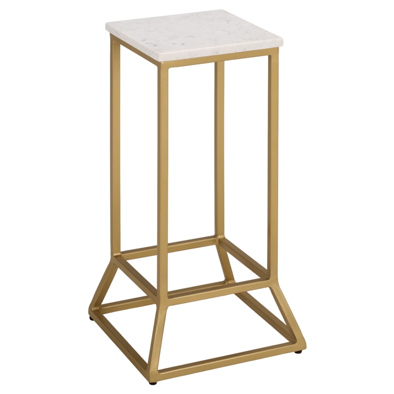Safavieh Danessa Square Iron and Marble Drink Accent Table in White / Gold