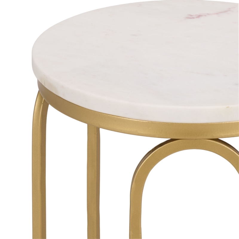 Safavieh Daveigh Round Iron and Marble Drink Accent Table in White / Gold