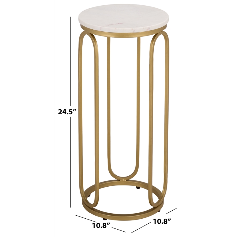 Safavieh Daveigh Round Iron and Marble Drink Accent Table in White / Gold
