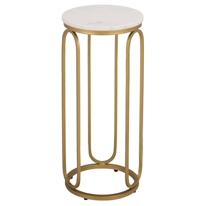 Safavieh Daveigh Round Iron and Marble Drink Accent Table in White / Gold