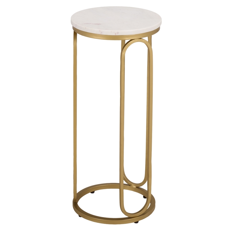 Safavieh Daveigh Round Iron and Marble Drink Accent Table in White / Gold