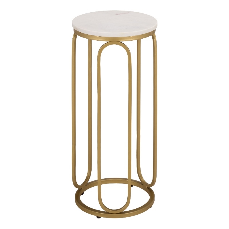 Safavieh Daveigh Round Iron and Marble Drink Accent Table in White / Gold