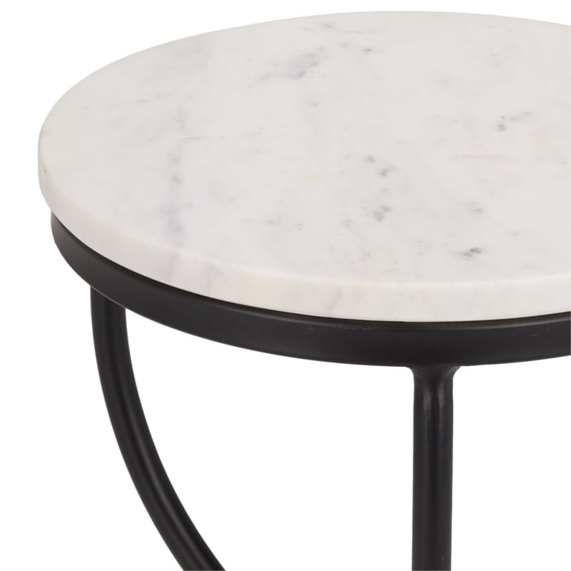 Safavieh Daxton Round Iron and Marble Drink Accent Table in White / Black
