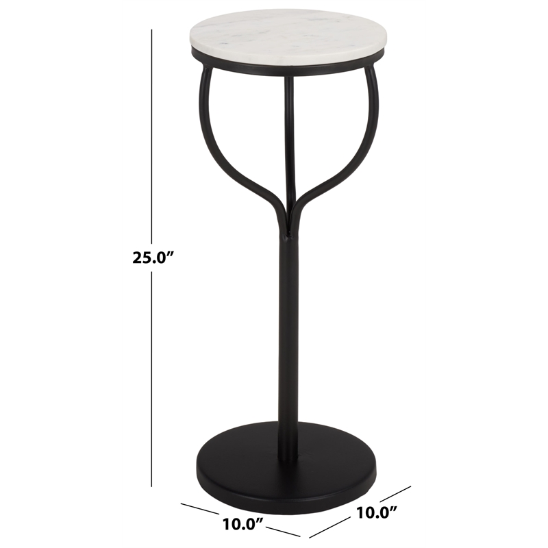 Safavieh Daxton Round Iron and Marble Drink Accent Table in White / Black