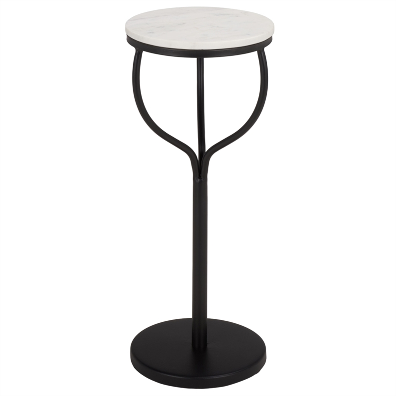 Safavieh Daxton Round Iron and Marble Drink Accent Table in White / Black