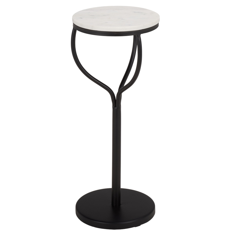 Safavieh Daxton Round Iron and Marble Drink Accent Table in White / Black