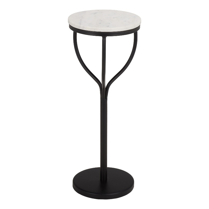 Safavieh Daxton Round Iron and Marble Drink Accent Table in White / Black
