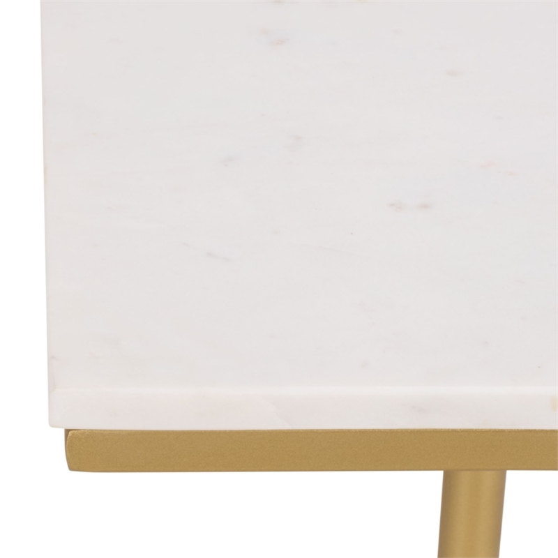 Safavieh Devota Square Iron and Marble Drink Accent Table in White / Gold
