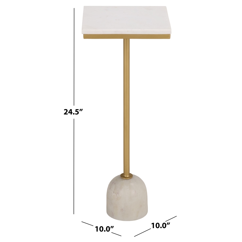 Safavieh Devota Square Iron and Marble Drink Accent Table in White / Gold