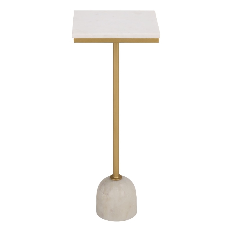 Safavieh Devota Square Iron and Marble Drink Accent Table in White / Gold