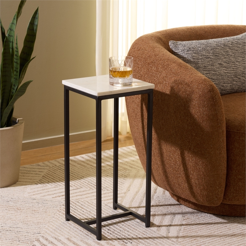 Safavieh Dimitar Square Iron and Marble Drink Accent Table White / Black