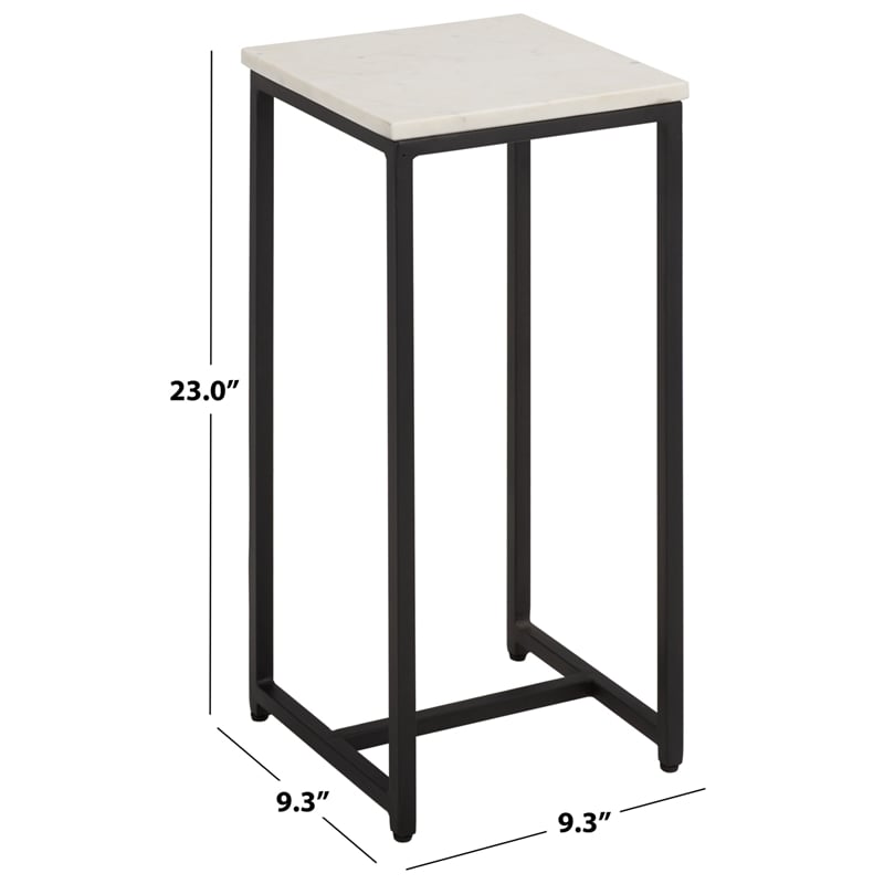 Safavieh Dimitar Square Iron and Marble Drink Accent Table White / Black