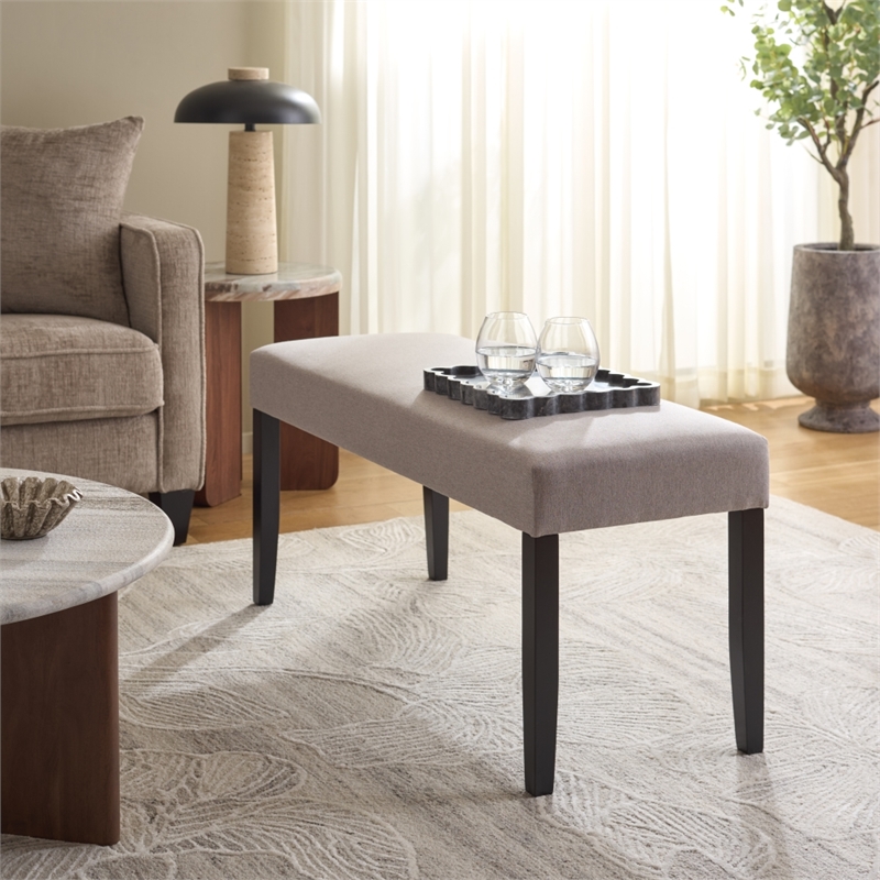 Safavieh Parkside Wood and Fabric Dining Bench in Light Gray / Black