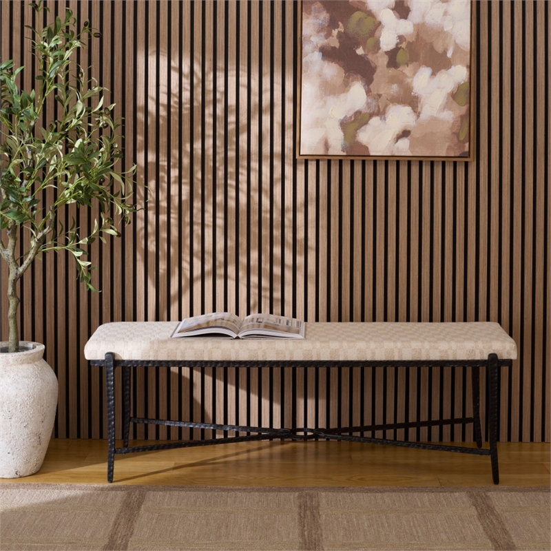Safavieh Zhanna Iron Bench Cushion in Cream / Black