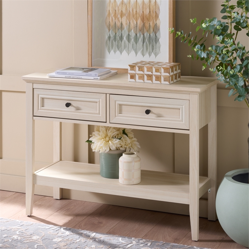 Safavieh Sondra 2 Drawer 1 Shelf Wood Console in Light Oak