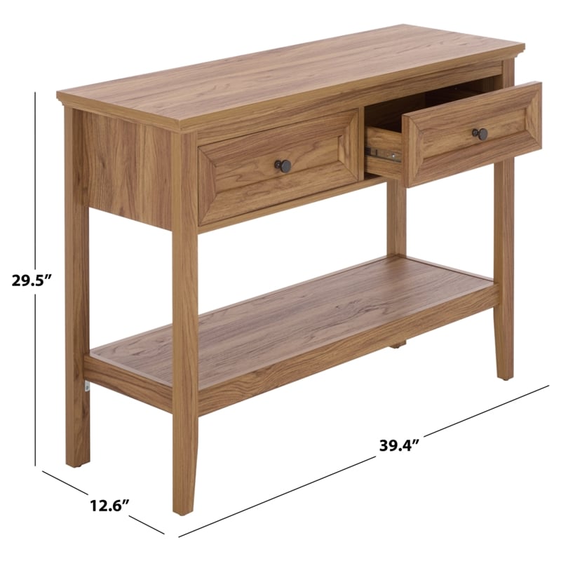 Safavieh Sondra 2 Drawer 1 Shelf Wood Console in Oak