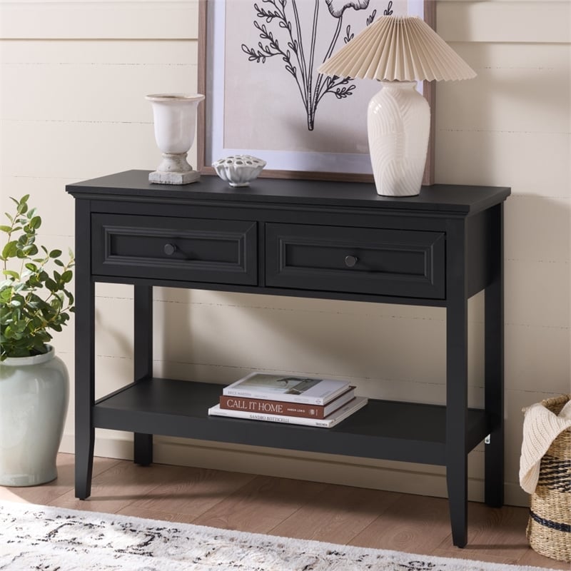 Safavieh Sondra 2 Drawer 1 Shelf Wood Console in Black