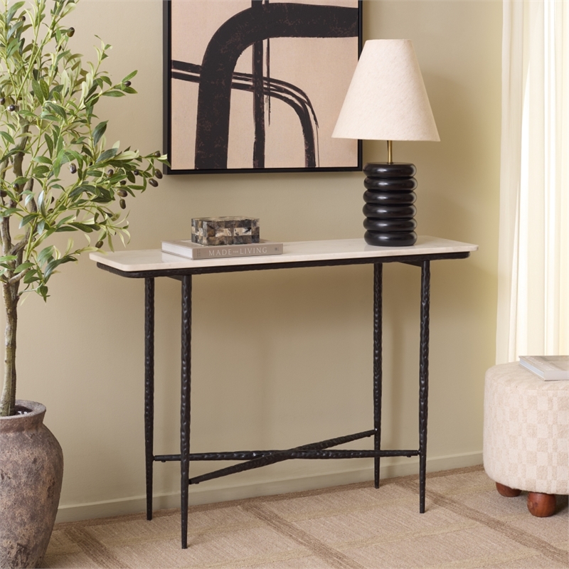 Safavieh Raisa Marble and Iron Console Table in White / Black